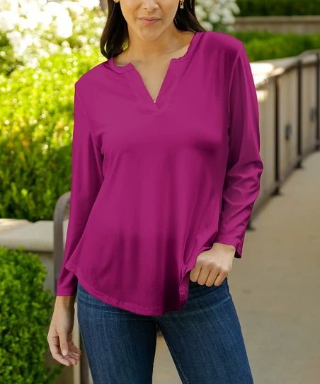 Lily | Fuchsia Notch Neck Top - Plus 1 Lily | Fuchsia Notch Neck Top - Plus