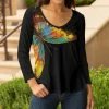 Lily | Black & Yellow Tie-Dye Butterfly Scoop Neck Long-Sleeve Top - Plus