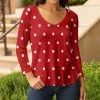 Lily | Red & White Polka Dot Scoop Neck Long-Sleeve Top - Women
