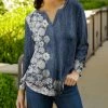Lily | Navy & Cream Floral Notch Neck Top - Women