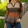Lily | Brown & Rust Abstract Stripe Notch Neck Top - Women & Plus