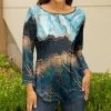 Lily | Blue & Gold Marble Boatneck Top - Women