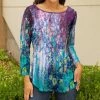 Lily | Purple & Turquoise Abstract Floral Boatneck Top - Women