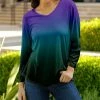 Lily | Purple & Green Ombré V-Neck Top - Women & Plus