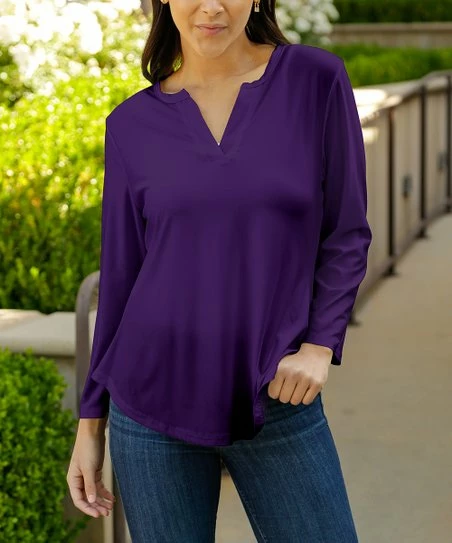 Lily | Purple Notch Neck Top - Women 1 Lily | Purple Notch Neck Top - Women