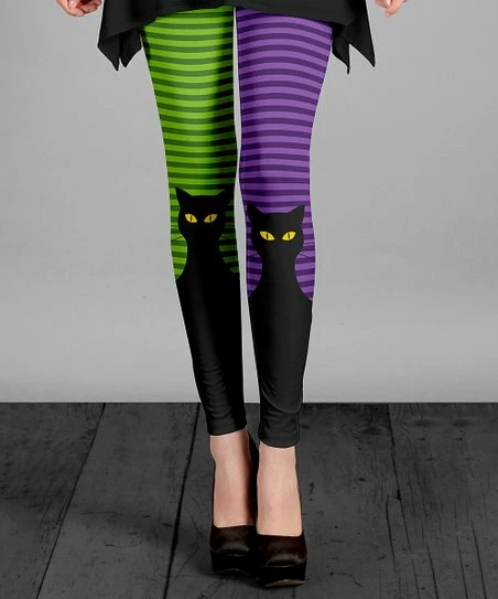 Lily | Purple & Green Cat Leggings - Women 1 Lily | Purple & Green Cat Leggings - Women