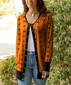 Lily | Black & Orange Witches on Brooms Snap-Button Cardigan - Women