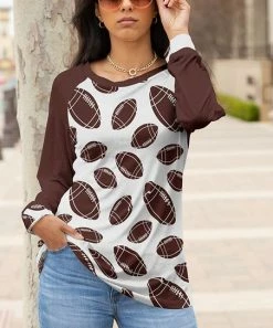 Lily | White & Brown Football Raglan Tunic - Women
