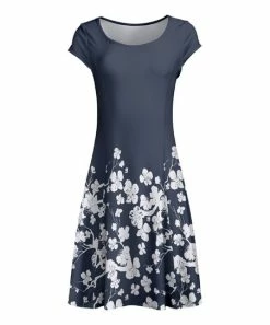 Lily | Blue & White Floral Cap-Sleeve A-Line Dress - Women