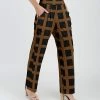 Lily | Brown & Black Windowpane Straight-Leg Pants - Women