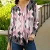 Lily | Gray & Pink Geometric Long-Sleeve Notch Neck Top - Women & Plus