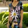 Lily | Yellow & Pink Abstract Daisy V-Neck Tunic - Plus