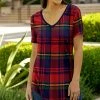 Lily | Red & Blue Plaid V-Neck Tunic - Plus