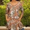 Lily | Brown & Blue Floral Long-Sleeve Swing Tunic - Plus