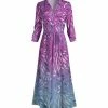 Lily | Purple & Blue Ombré Foliage Button-Front Waist-Tie Shirt Dress - Women
