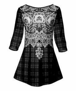 Lily | Black & Gray Floral Three-Quarter Sleeve Tunic - Plus