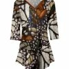 Lily | Black & Brown Butterfly Three-Quarter Sleeve V-Neck Tunic - Women