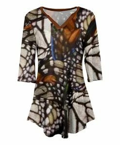 Lily | Black & Brown Butterfly Three-Quarter Sleeve V-Neck Tunic - Women