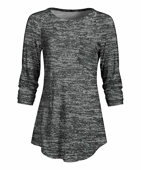 Lily | Heather Gray & Charcoal Melange Pocket Three-Quarter Sleeve Tunic - Women & Plus 1 Lily | Heather Gray & Charcoal Melange Pocket Three-Quarter Sleeve Tunic - Women & Plus