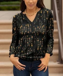 Lily | Black & Orange Floral Button-Detail Tunic - Women