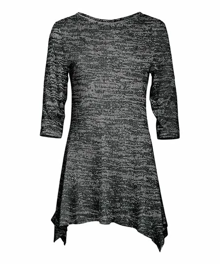 Lily | Heather Gray & Black Melange Three-Quarter Sleeve Sidetail Tunic - Plus 1 Lily | Heather Gray & Black Melange Three-Quarter Sleeve Sidetail Tunic - Plus
