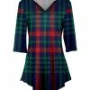 Lily | Navy & Green Plaid Three-Quarter Sleeve V-Neck Tunic - Women