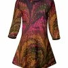 Lily | Brown & Pink Peacock Swirl Three-Quarter Sleeve Tunic - Plus