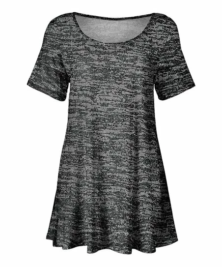 Lily | Heather Gray & Charcoal Melange Short-Sleeve Boatneck Tunic - Plus 1 Lily | Heather Gray & Charcoal Melange Short-Sleeve Boatneck Tunic - Plus