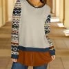 Lily | Rust & Navy Abstract Layered Long-Sleeve Scoop Neck Tunic - Plus
