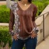 Lily | Brown & White Floral Long-Sleeve V-Neck Tunic - Women