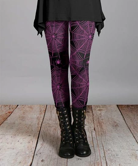 Lily | Black & Purple Spider Web Leggings - Plus 1 Lily | Black & Purple Spider Web Leggings - Plus