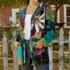 Lily | Teal & Black Abstract Daisy Velvet Pocket Hooded Open Cardigan - Women & Plus