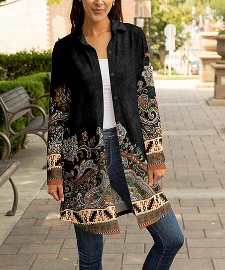 Lily | Black & Brown Paisley Button-Up Tunic - Women & Plus 1 Lily | Black & Brown Paisley Button-Up Tunic - Women & Plus