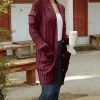 Lily | Dark Rose Cable-Knit Button-Up Cardigan - Women