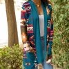 Lily | Blue & Fuchsia Geometric Pocket Open Cardigan - Women & Plus