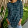Lily | Blue & Black Plaid Long-Sleeve Jewel-Neck Tunic - Women