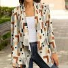 Lily | Cream & Brown Geometric Shawl Collar Open Cardigan - Women