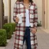 Lily | Red & White Plaid Pocket Long-Sleeve Button-Up Cardigan - Women & Plus