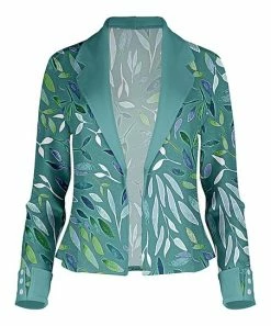 Lily | Turquoise & Green Leaf Open Blazer - Women