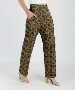 Lily | Black & Brown Geometric Wide-Hem Pocket Palazzo Pants - Women