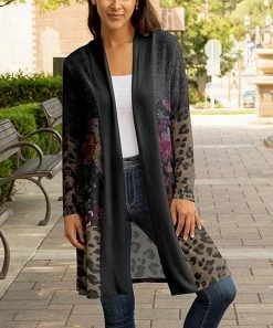 Lily | Black & Brown Leopard Open Cardigan - Plus