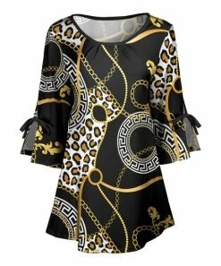 Lily | Black & Gold Status Tie Slit-Cuff A-Line Tunic - Plus