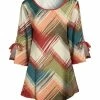 Lily | Blue & Rust Brushstroke Chevron Tie Slit-Cuff A-Line Tunic - Women