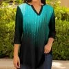 Lily | Black & Teal Ombré Star Three-Quarter Sleeve Notch Tunic - Women