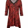 Lily | Red & Black Floral Scroll V-Neck Sidetail Tunic - Plus