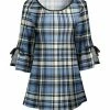 Lily | Blue & Cream Plaid Tie Slit-Cuff A-Line Tunic - Women