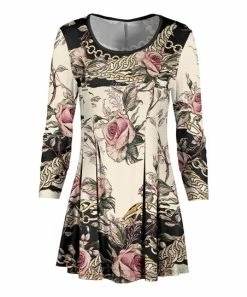 Lily | Black & Cream Floral Status Pleated Scoop-Neck Long-Sleeve Tunic - Women & Plus
