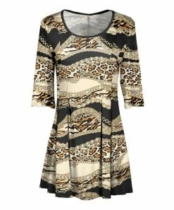 Lily | Cream Animal-Print Status Pleated Three-Quarter Sleeve Tunic - Women