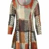 Lily | Rust & Beige Patchwork Pleated Scoop-Neck Long-Sleeve Tunic - Women