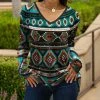 Lily | Teal & Black Geometric Long-Sleeve V-Neck Tunic - Women